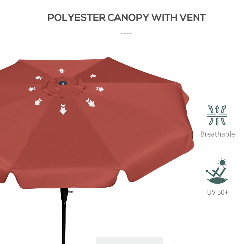 Outsunny 2.66m Patio Umbrella Garden Parasol Outdoor Sun Shade Table Umbrella with Ruffles, 8 Sturdy Ribs, Wine Red