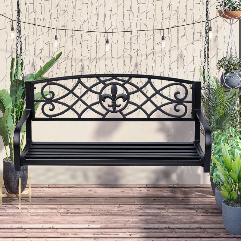 Outsunny Outdoor Porch Swing Seat Bench with Chains for the Yard, Deck, & Backyard, Black