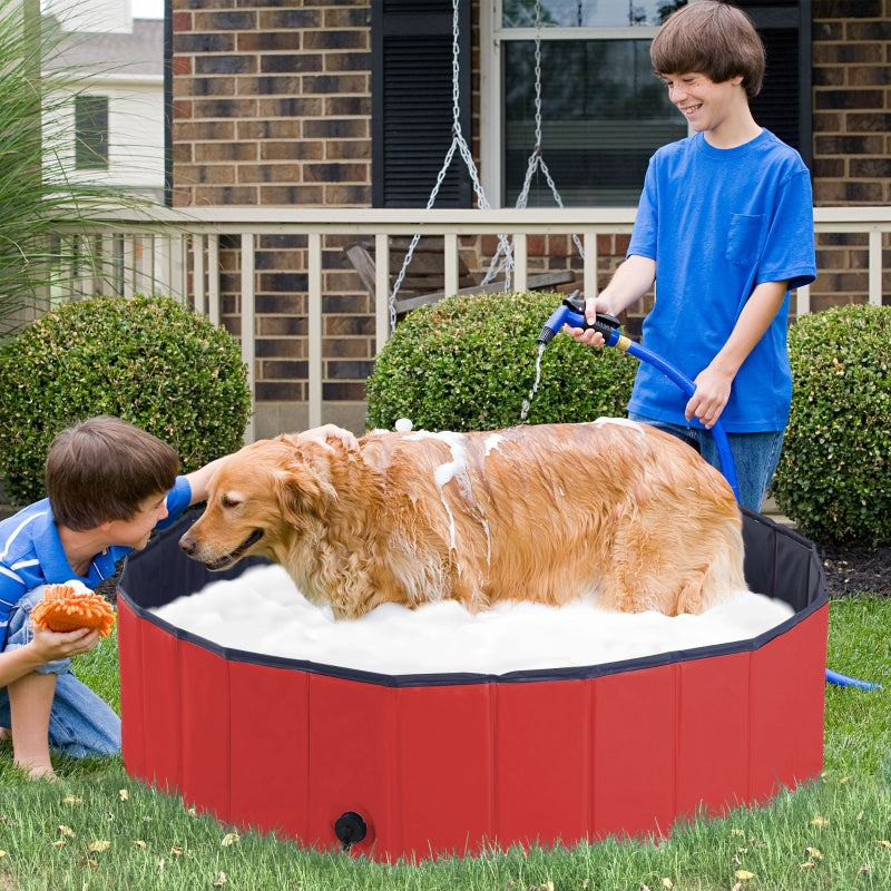 PawHut Pet Swimming Pool, Foldable, 120 cm Diameter-Red