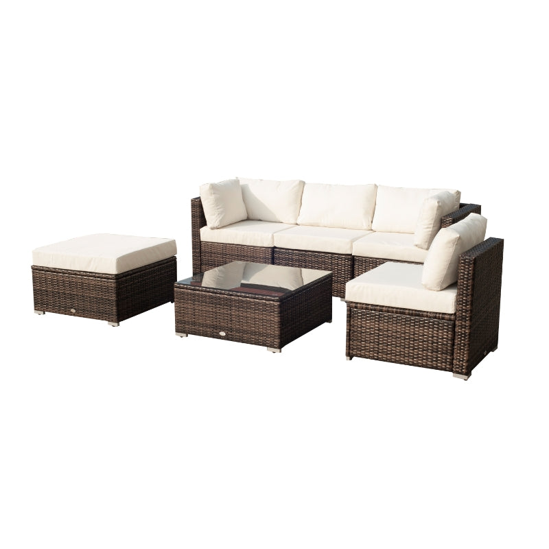 Outsunny 5-Seater Rattan Furniture Set- Brown/Milk White