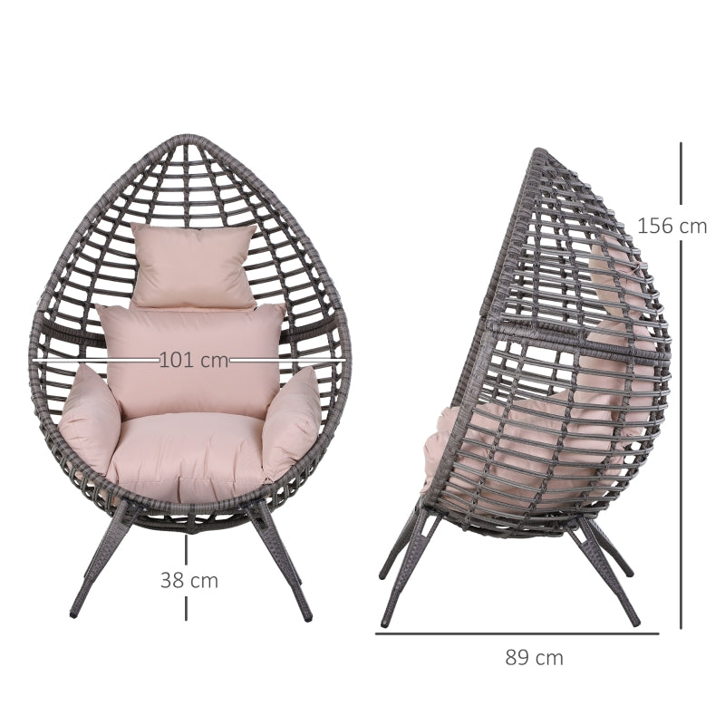 Outsunny Outdoor Indoor Rattan Egg Chair Wicker Weave Teardrop Chair with Cushion