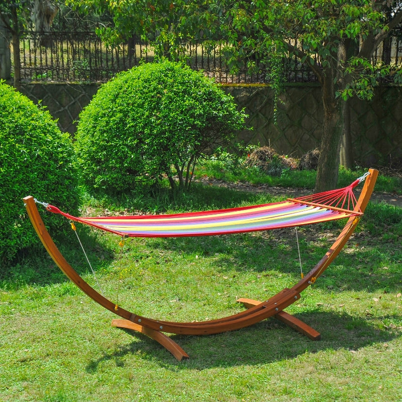 Outsunny Garden Outdoor Patio Standing Frame Wooden Hammock with Arc Stand - Multi-Colour