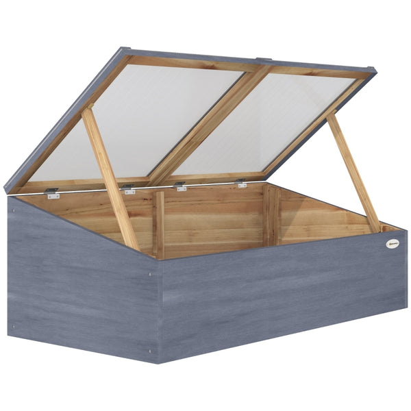 Outsunny Wooden Cold Frame Greenhouse Garden Polycarbonate Grow House  with Independent Openable Top Covers for Plants, 100 x 50 x 36 cm, Light Grey