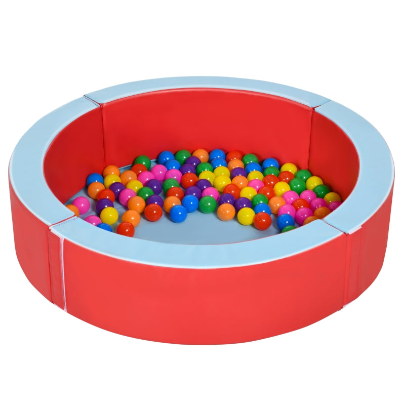 Outsunny Baby Ball Pit Pool with Removable & Washable Cover, 113 x 26cm Balls Round for Baby with 100 Ocean Balls,  Indoor & Outdoor, Red Light Blue