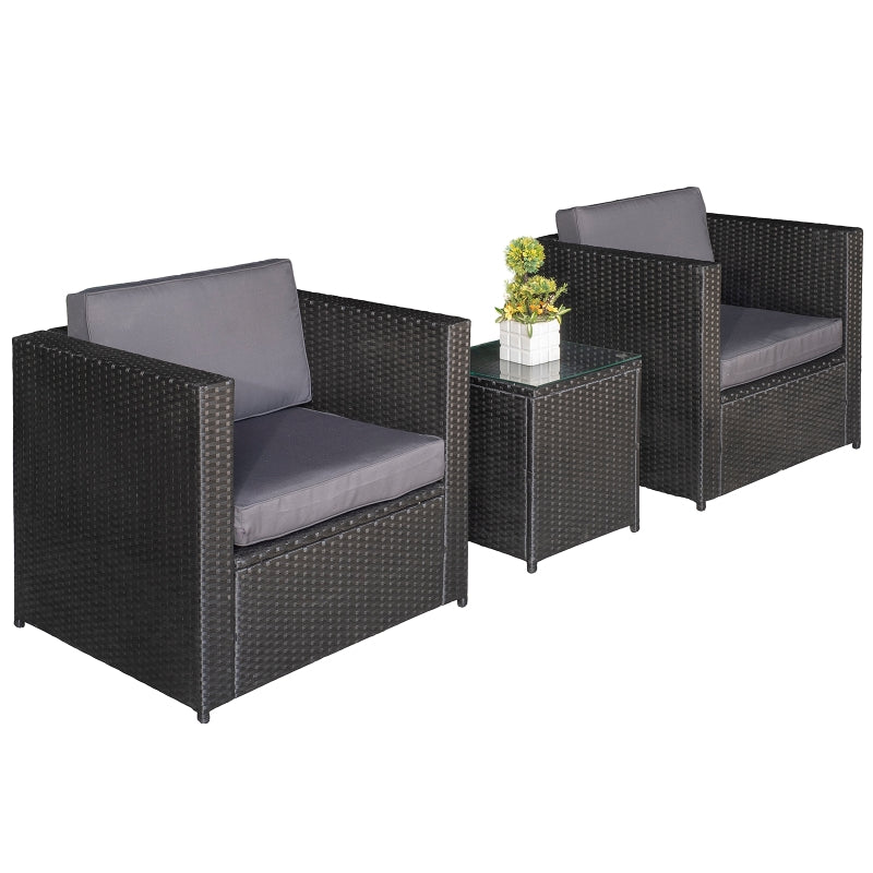 Outsunny 3 pcs PE Rattan Garden Furniture Patio Bistro Set Weave Conservatory Sofa Table and Chairs Set Black