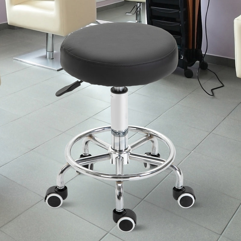 HOMCOM PU Leather Height Adjustable Swivel Salon Stool Black