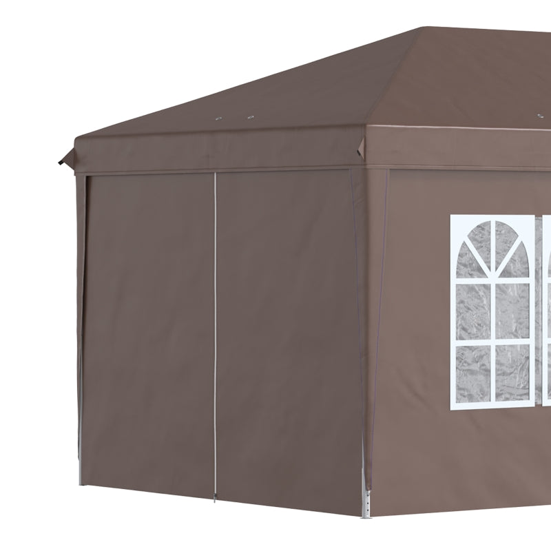 Outsunny 3 x 6 m Pop Up Gazebo with Sides and Windows, Height Adjustable Party Tent with Storage Bag for Garden, Camping, Event, Brown