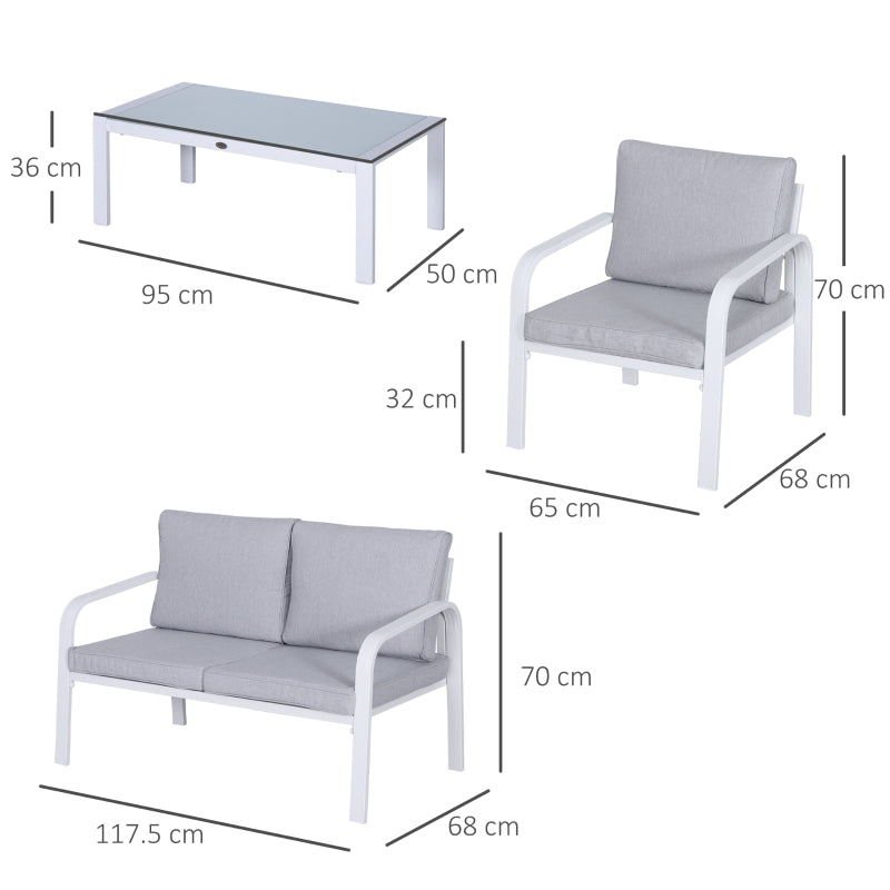 Outsunny 4-Seater Outdoor PE Rattan Table and Chairs Set White/Grey