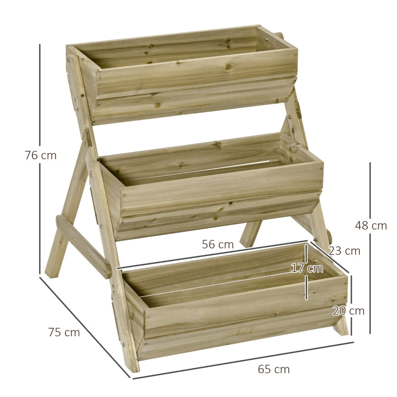 Outsunny 3 Tier Raised Garden Bed Wooden Elevated Planter Box Kit for Flower, Vegetable, Herb, 120 x 68 x 80cm, Green