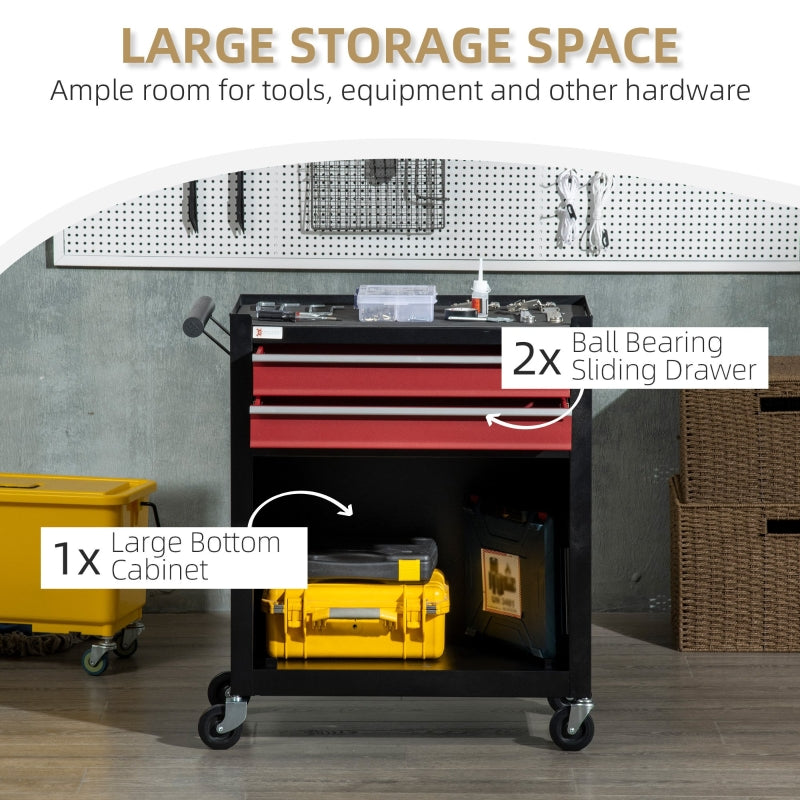 DURHAND 2 Drawers Machinist Tool Chest on Wheels, Lockable Workshop Tool Trolley, Roll Cab with Ball Bearing Runners and Cabinet