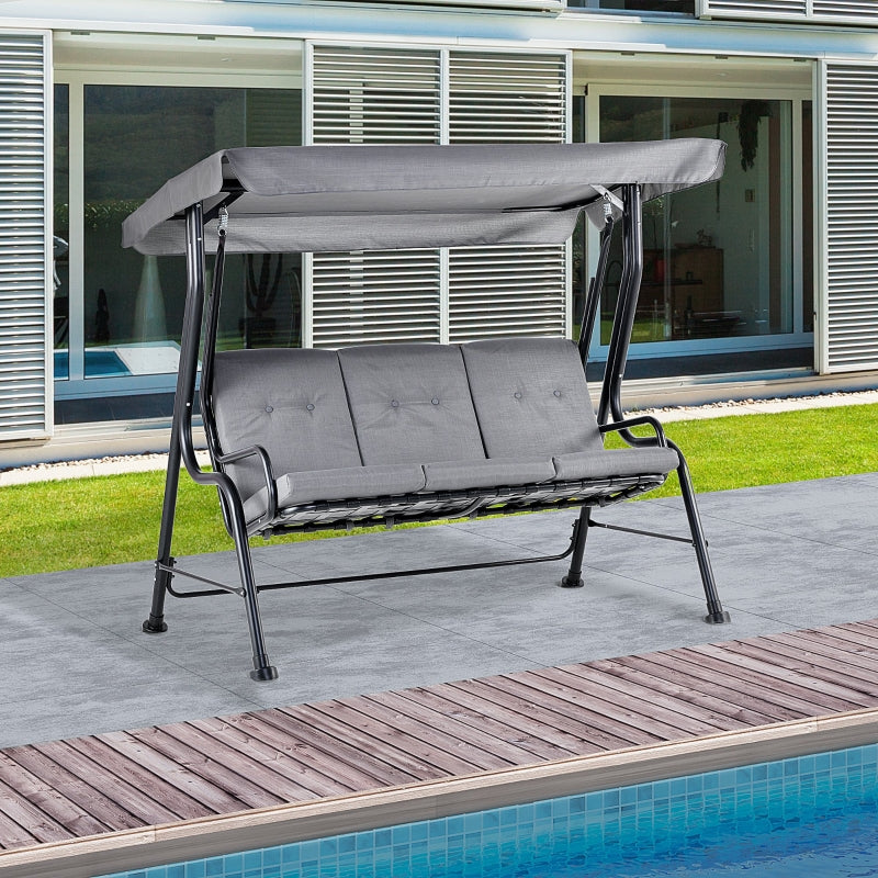 Outsunny 3 Seater Outdoor Garden Swing Chairs Thick Padded Seat Hammock Canopy Porch Patio Bench Bed - Grey