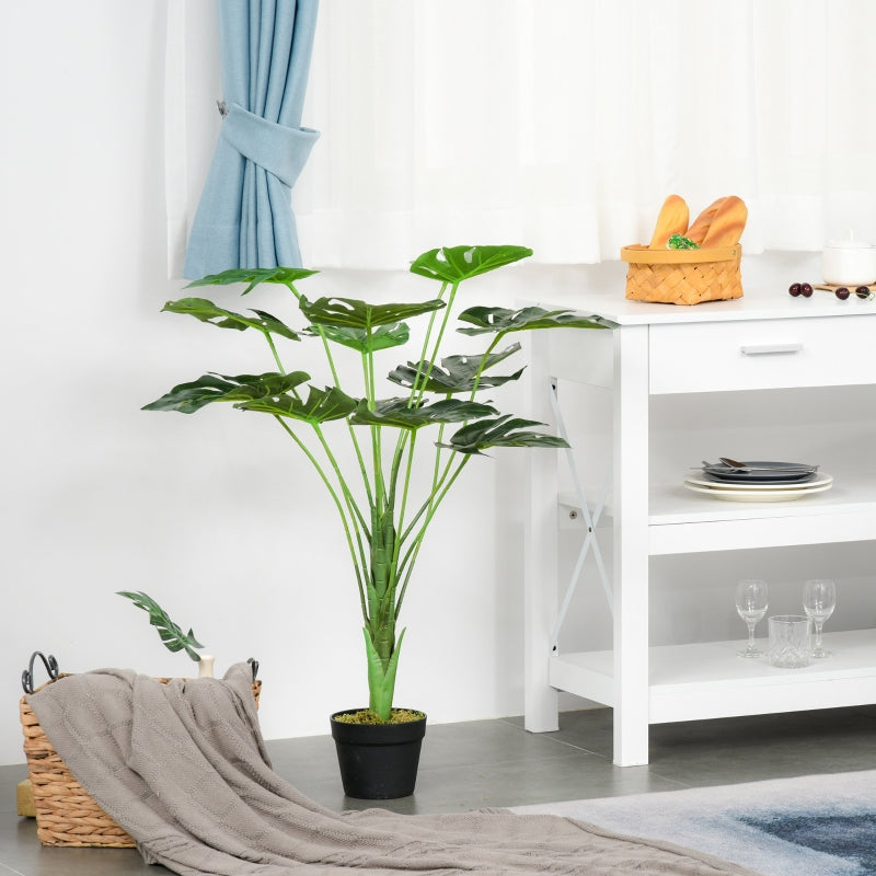 Outsunny 85cm/2.8FT Artificial Monstera Tree Decorative Cheese Plant 13 Leaves with Nursery Pot, Fake Tropical Palm Tree for Indoor Outdoor Décor