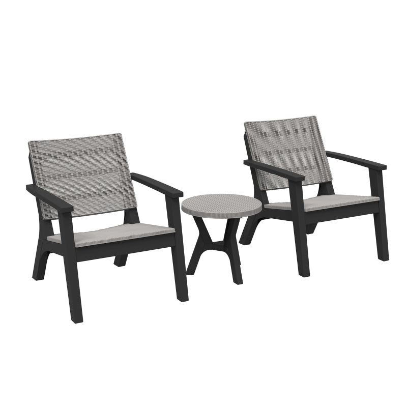 Outsunny 3 Pieces PP Rattan Coffee Set Bistro Furniture Arm Chair Table Set for Patio Porch