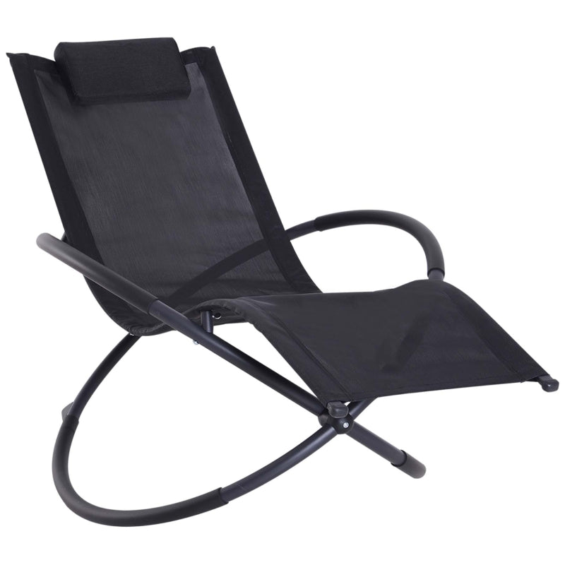 Outsunny Outdoor Orbital Lounger Zero Gravity Patio Chaise Foldable Rocking Chair w/ Pillow Black