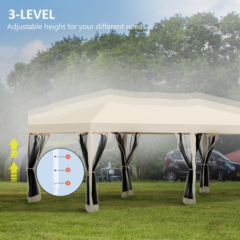 Outsunny 3m x 6 m Garden Pop-Up Canopy Marquee w/Mesh Apron-Beige