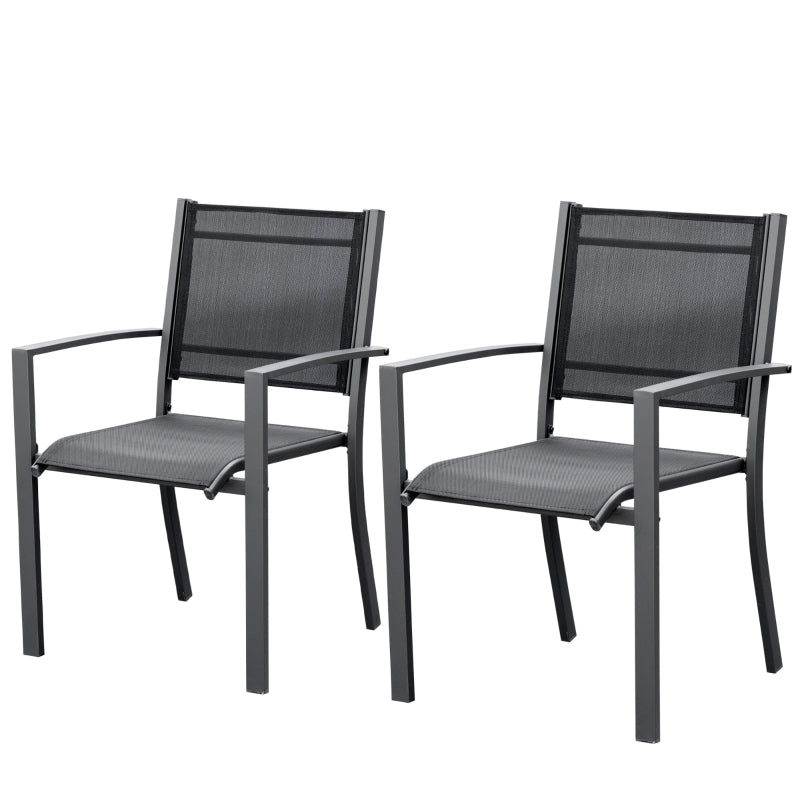 Outsunny Garden Chairs Set Of 2 Outdoor Chairs with Steel Frame Texteline Seats for Camping Fishing Patio Balcony Dark Grey Black