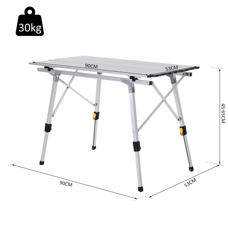 Outsunny 3FT Folding Aluminium Picnic Table Portable Camping BBQ Table Roll Up Top with Carrying Bag Silver