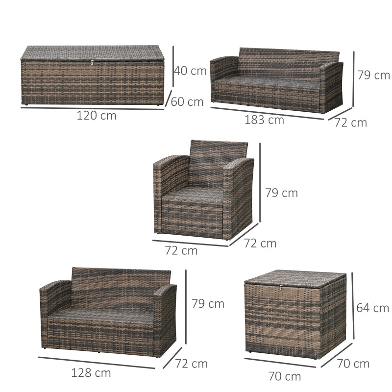 Outsunny 7-Seater Outdoor Rattan Wicker Sofa Set Sectional Patio Conversation Furniture Set w/ Storage Table & Cushion Mixed Brown