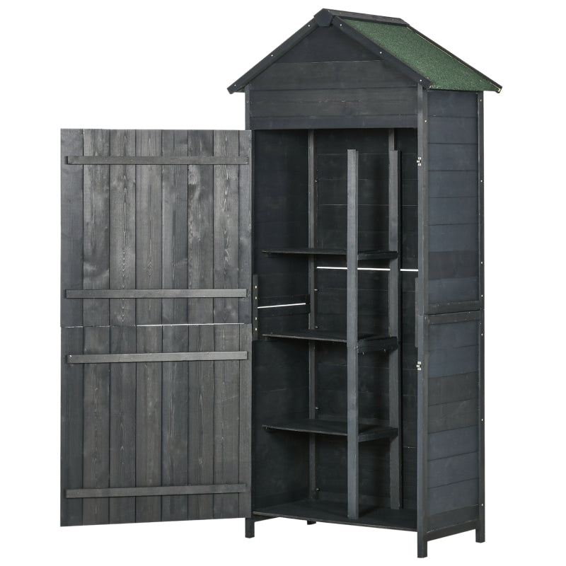 OutsunnyGarden Storage 4-Tier Wooden Garden Outdoor Shed 3 Shelves Utility Gardener Cabinet Lockable 2 Doors - Grey