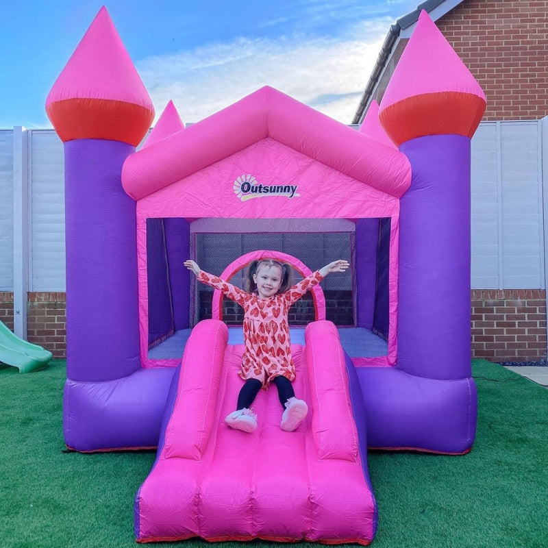 Outsunny Kids Bounce Castle House Inflatable Trampoline Slide 2 in 1 with Inflator for Kids Age 3-12 Multi-color 3.5 x 2.5 x 2.7m