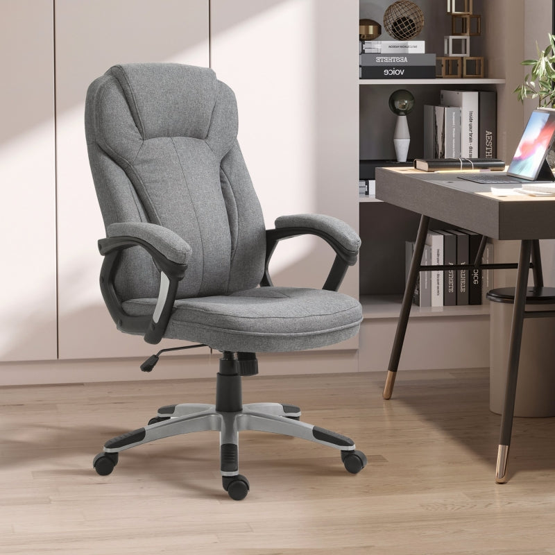 Vinsetto Swivel Chair Linen Fabric Home Office Chair, Height Adjustable Computer Chair with Padded Armrests and Tilt Function, Grey