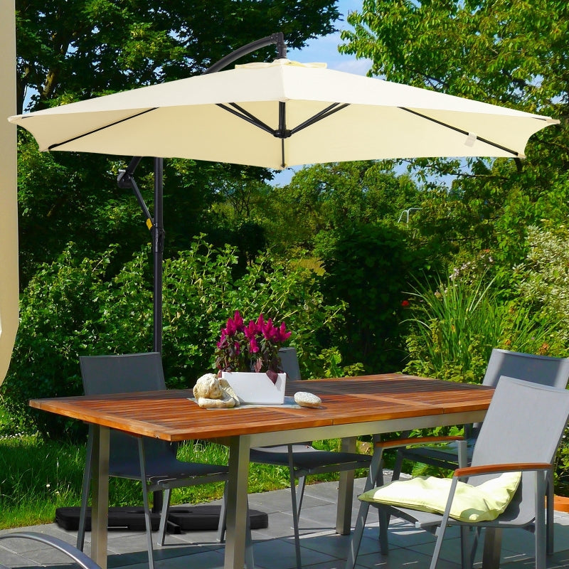 Outsunny 3(m) Garden Banana Parasol Cantilever Umbrella with Crank Handle, Cross Base, Weights and Cover for Outdoor, Hanging Sun Shade, Beige