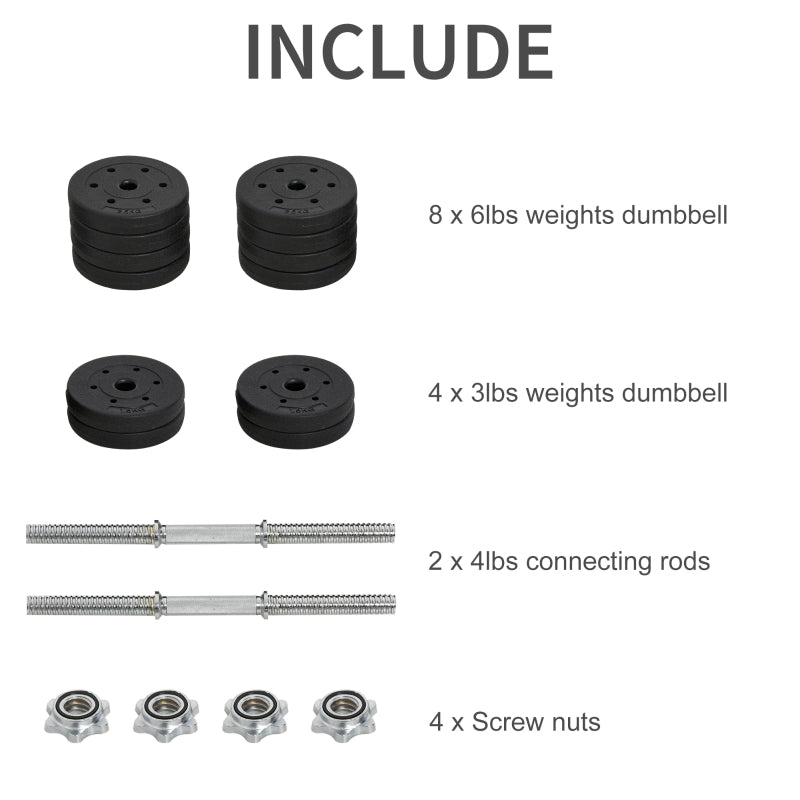 Dumbbells Set Hand Weight 30KG Adjustable Barbell Weight Lifting Equipment by HOMCOM