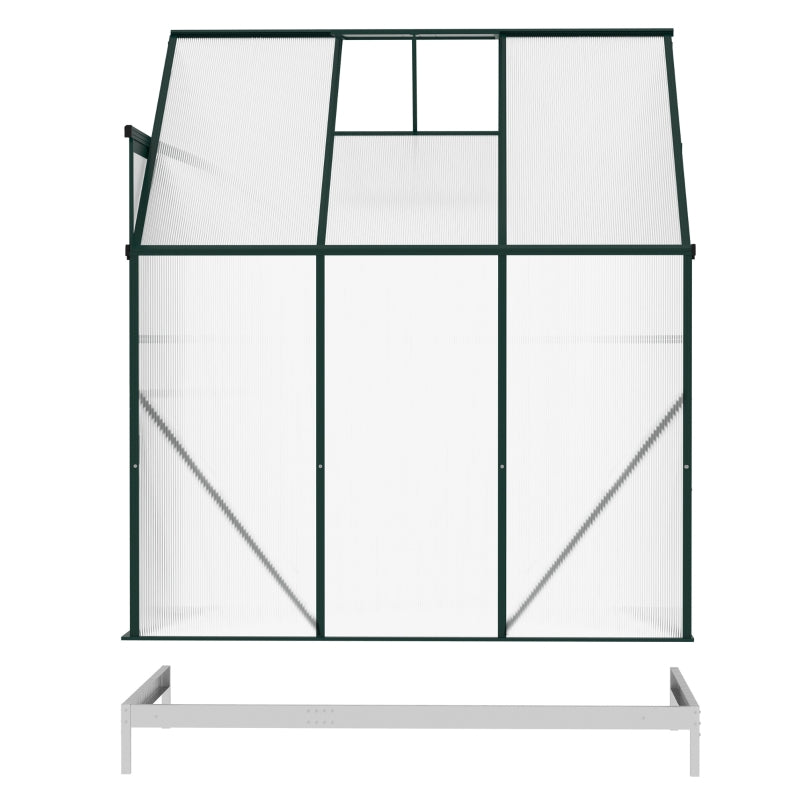 Outsunny Walk-In Lean to Greenhouse Garden Heavy Duty Aluminium Polycarbonate with Roof Vent for Plants Herbs Vegetables, Green, 192 x 127 x 220 cm