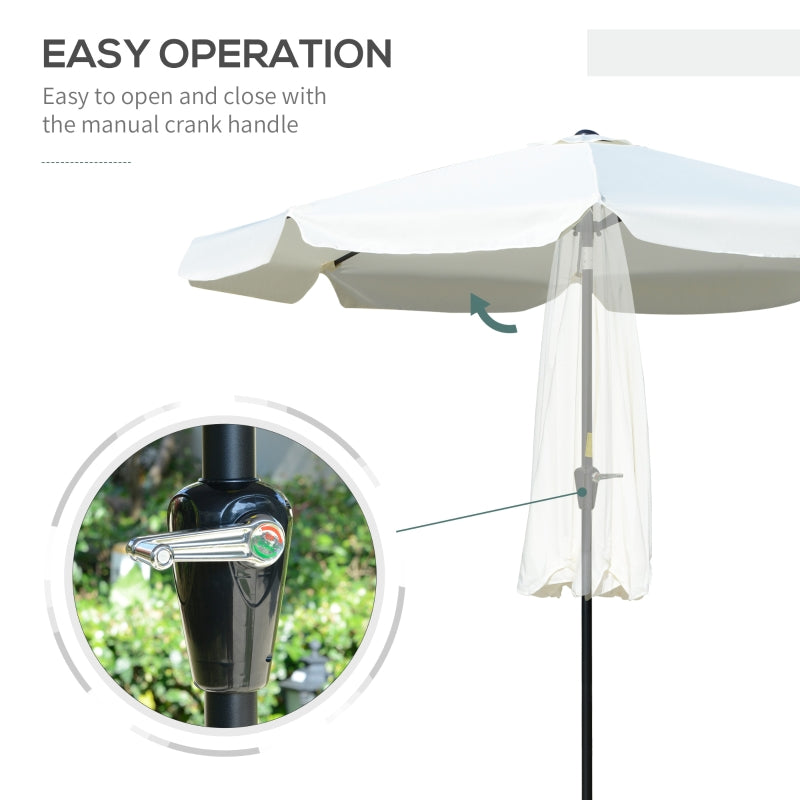 Outsunny 2.66m Patio Umbrella Garden Parasol Outdoor Sun Shade Table Umbrella with Ruffles, 8 Sturdy Ribs, Cream White