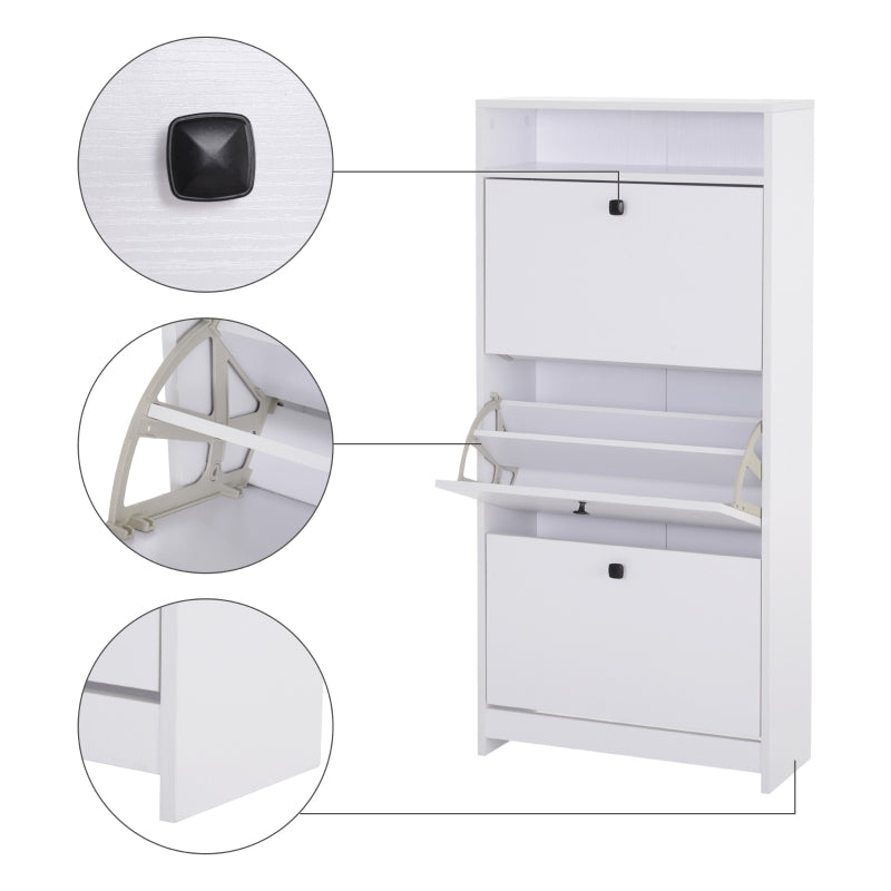 HOMCOM Shoe Storage Cabinet With 3 Drawers, Chipboard-White