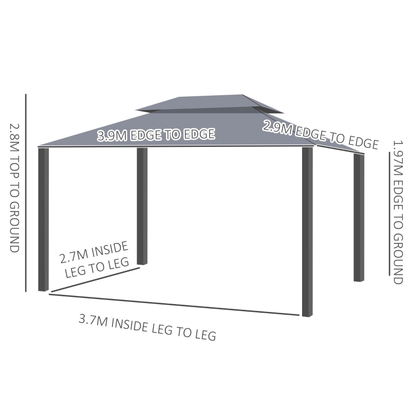 Outsunny 3 x 4m Aluminium Alloy Gazebo Marquee Canopy Pavilion Patio Garden Party Tent Shelter with Nets and Sidewalls - Grey