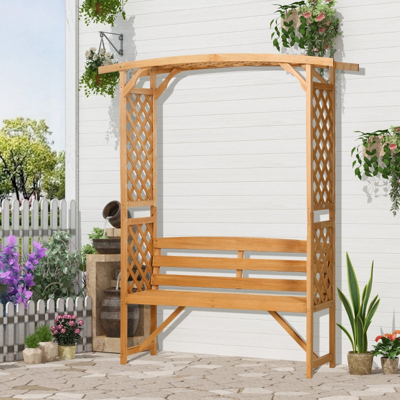 Outsunny Patio Garden Bench, Natural Wooden Garden Arbour with Seat for Vines/Climbing Plants, Natural