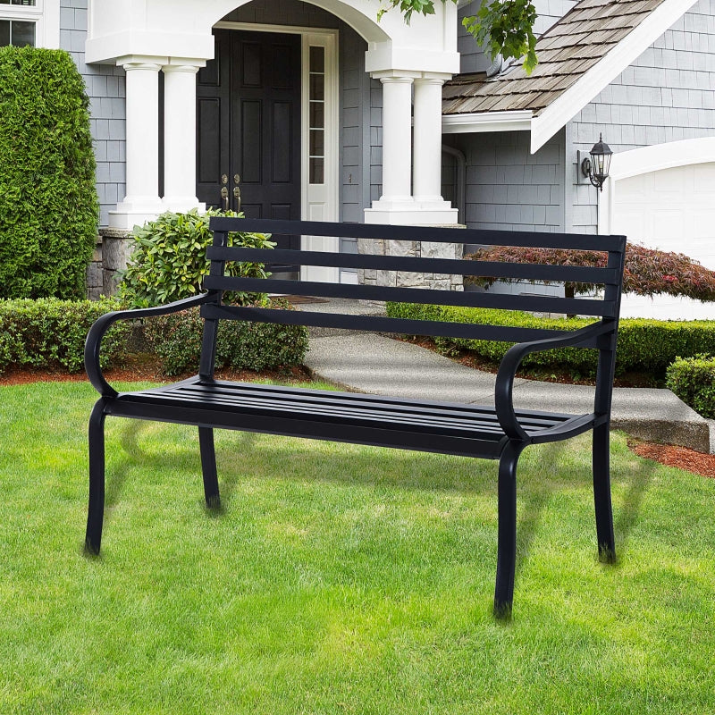 Outsunny 2 Seater Metal Garden Park Bench Porch Chair Furniture Patio Outdoor Park Loveseat Seat Black