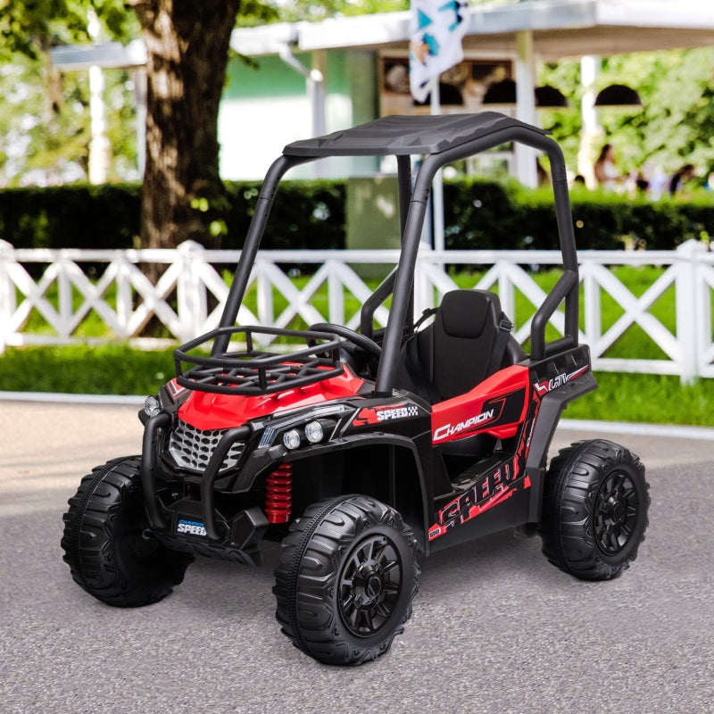 HOMCOM 12V Battery-powered Kids Electric Ride On Car Off-road UTV Toy 3-6 km/h with High Roof Parental Remote Control Lights MP3 Suspension Wheels Red