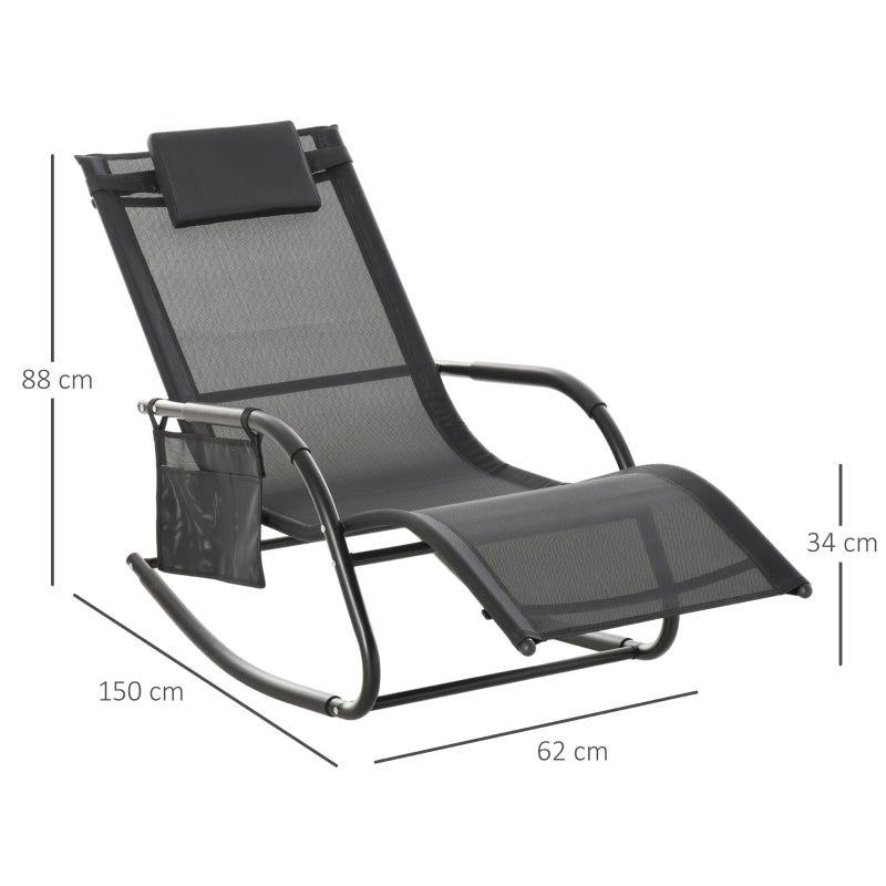 Outsunny Breathable Mesh Rocking Chair Patio Rocker Lounge for Indoor & Outdoor Recliner Seat w/ Removable Headrest for Garden and Patio Black