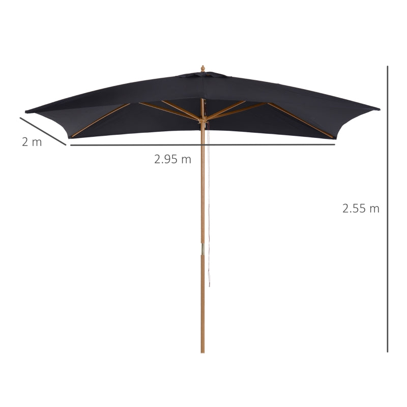 Outsunny 295L x 200W x 255Hcm Wooden Garden Patio Parasol Umbrella-Black