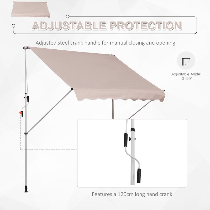 Outsunny 2x1.5m Garden Patio Manual Awning Canopy Sun Shade Shelter Adjustable Aluminium Frame Awning Beige