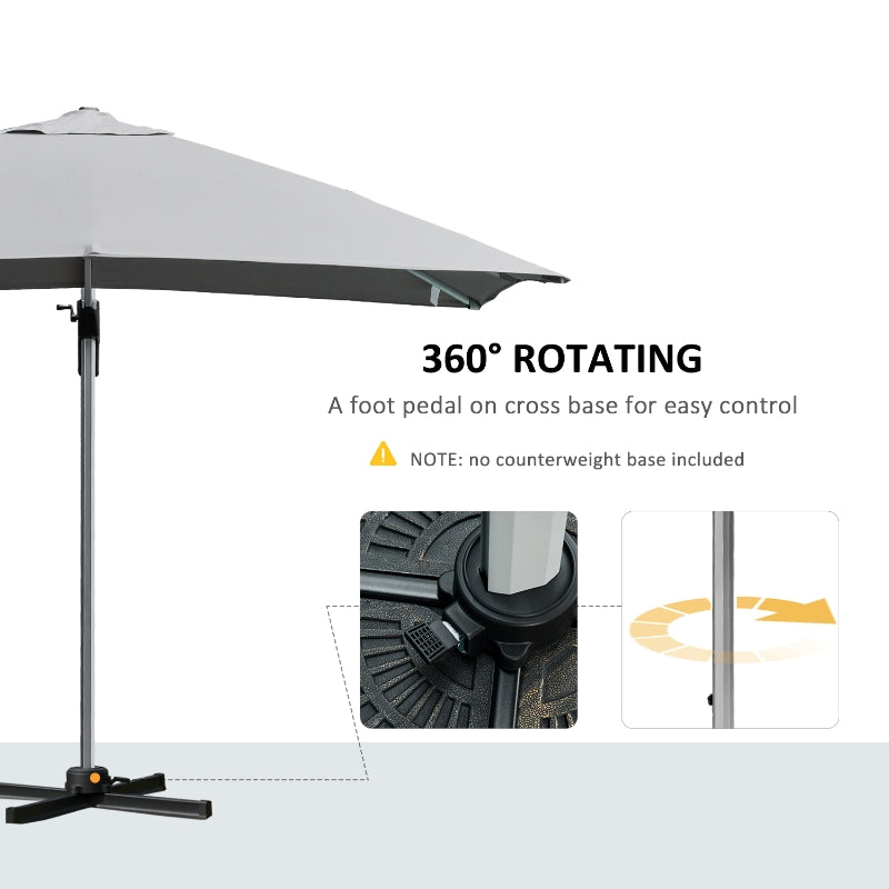 Outsunny 3 x 3(m) Square Cantilever Roma Parasol Garden Sun Umbrella Canopy Sun Shade Aluminium 360° Rotating & Cross Base, Light Grey Outdoor