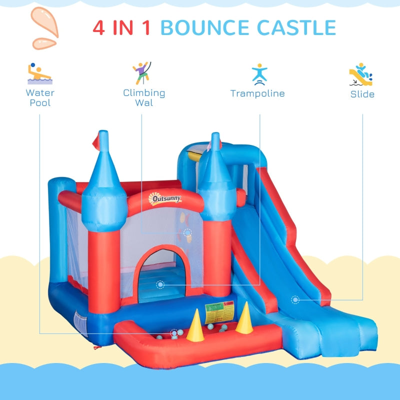 Outsunny 5 in 1 Kids Bounce Castle Large Inflatable House Trampoline Slide Water Pool Climbing Wall with 450W Inflator Carrybag for Kids Age 3-8