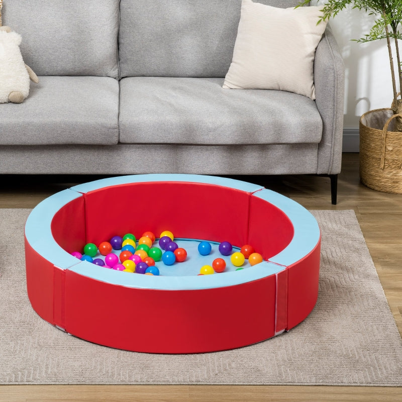 Outsunny Baby Ball Pit Pool with Removable & Washable Cover, 113 x 26cm Balls Round for Baby with 100 Ocean Balls,  Indoor & Outdoor, Red Light Blue