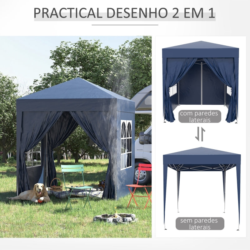 Outsunny 2x2m Garden Pop Up Gazebo Marquee Party Tent Wedding Awning Canopy W/ free Carrying Case + Removable 2 Walls 2 Windows-Blue