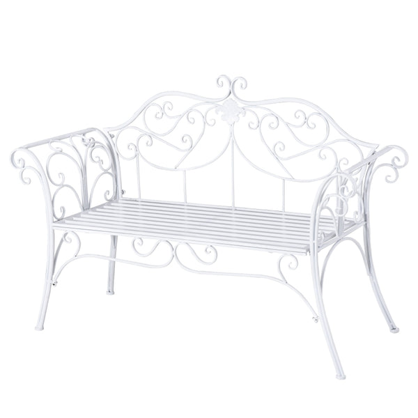 Outsunny Bench Garden Chair Outdoor Indoor Patio 2 Seater Loveseat Metal Furniture White