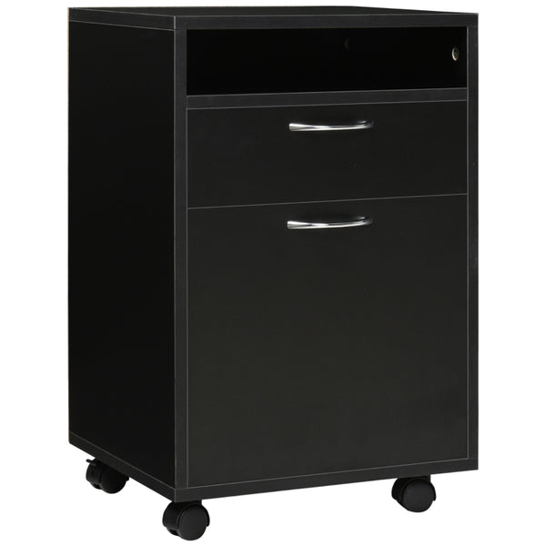 HOMCOM 60cm Storage Cabinet w/ Drawer Open Shelf Metal Handles 4 Wheels Office Home Organiser Mobile Printer Black