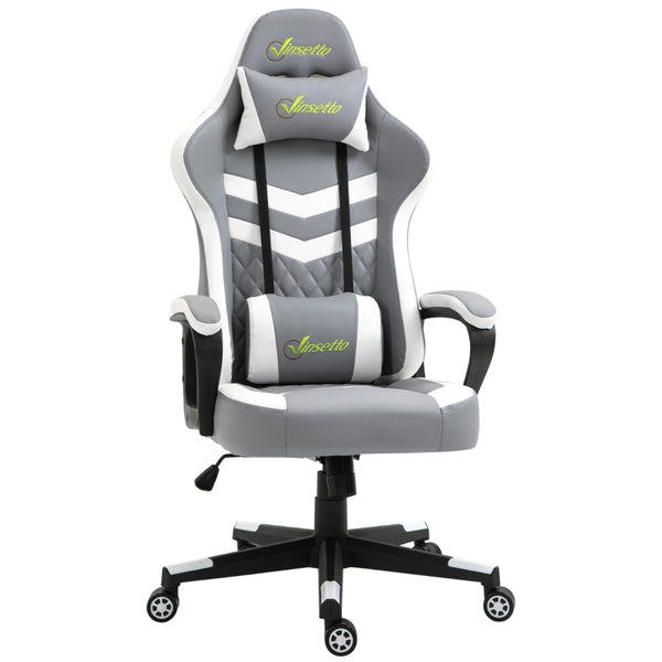 Vinsetto Racing Gaming Chair with Lumbar Support, Headrest, Swivel Wheel, PVC Leather Gamer Desk Chair for Home Office, Grey White