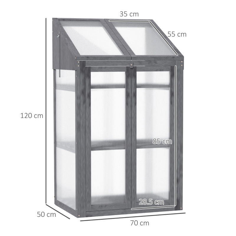 Outsunny 3-Tier Wooden Cold Frame Greenhouse Garden Grow House w/ Polycarbonate Glazing, Openable Lid, 70 x 50 x 120 cm, Grey