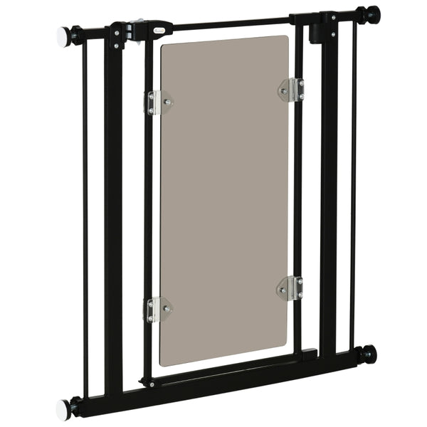 PawHut Pressure Fit Pet Safety Gate, Auto-Close Dog Barrier Stairgate, with Double Locking, Acrylic Panel for Doors, Hallways, Staircases, Black