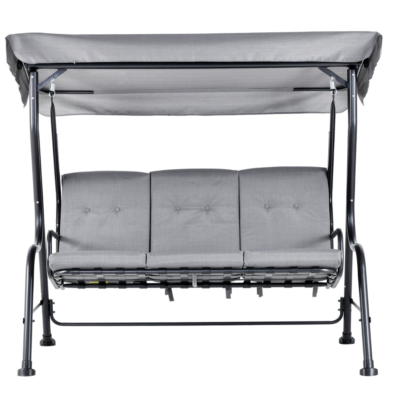 Outsunny 3 Seater Outdoor Garden Swing Chairs Thick Padded Seat Hammock Canopy Porch Patio Bench Bed - Grey