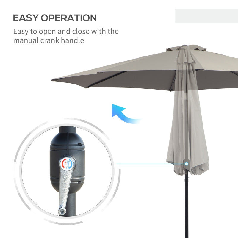 Outsunny 3(m) Tilting Parasol Garden Umbrellas, Outdoor Sun Shade with 8 Ribs, Tilt and Crank Handle for Balcony, Bench, Garden, Light Grey