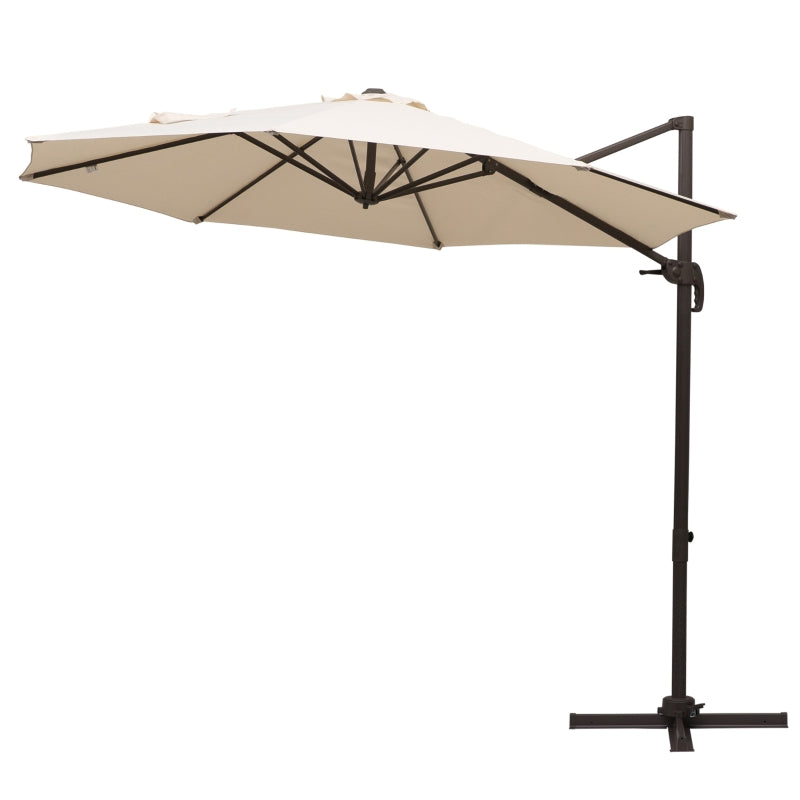 Outsunny 3M Banana Parasol Hanging Cantilever Umbrella W/ Cross Base Hand Crank Aluminium Frame 360°Rotation Hand Crank-Beige