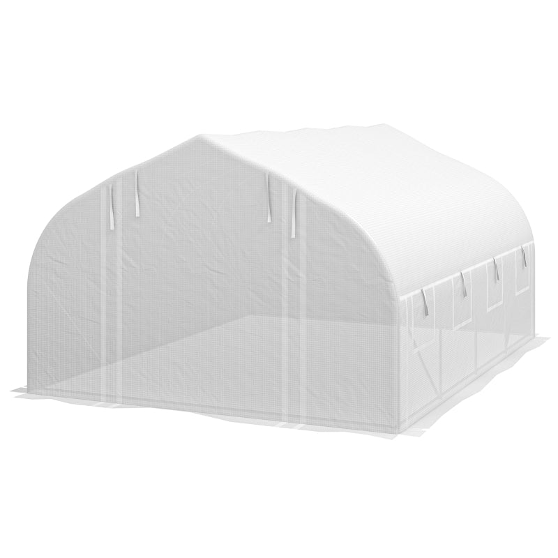 Outsunny 4 x 3(m) Walk-in Polytunnel Greenhouse, Zipped Roll Up Sidewalls, Mesh Door, 8 Mesh Windows, Tunnel Warm House Tent with PE Cover, Complimentary Plant Labels and Gloves, White